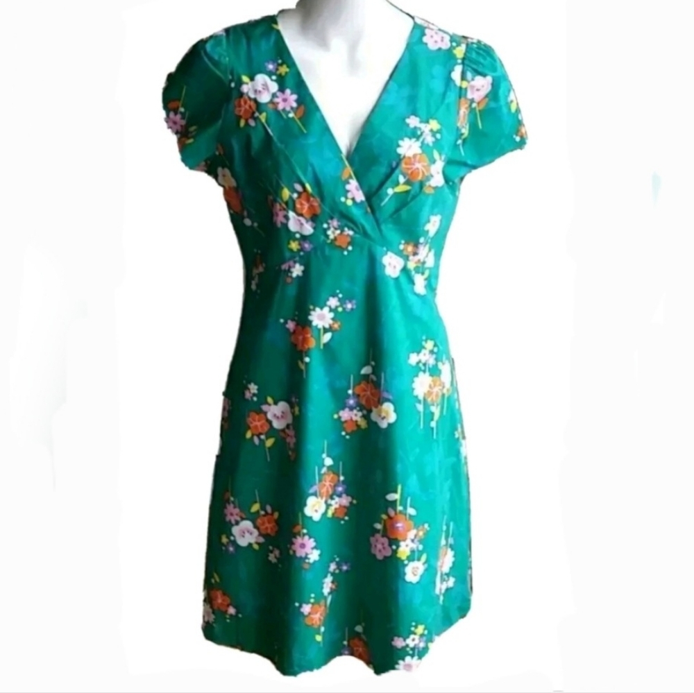 Ruby Belle Peggy Floral Green Boho Dress Vneck Size 10 nwt